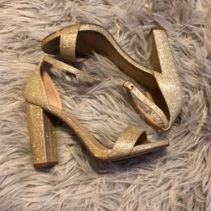 Thick gold sparkly heels